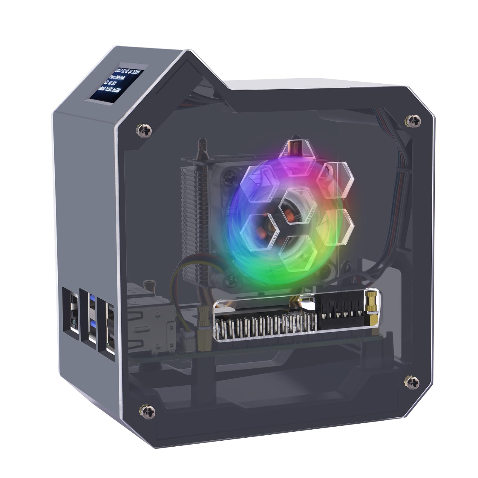 

Набір GeeekPi Mini Tower з активним охолоджувачем Ice Tower, OLED-модулем 0,96 дюйма, RGB-вентилятором та GPIO 1:2 плати розширення