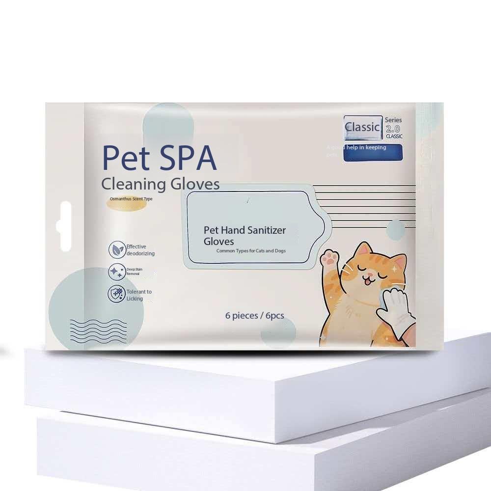 Pet No-Wash Disposable Deodorizing Hair-Removing Wet-Cleaning Bath Gloves No-Rinse Formula for Cats Dogs-6-Piece Pet Supplies