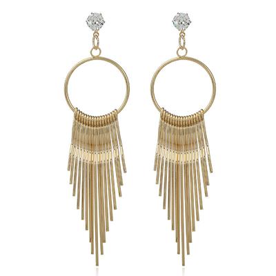 Korean Version of Zircon Exaggerated Women's European and American Metal Long Fringed Earrings Fashion Studs Earrings Jewelry