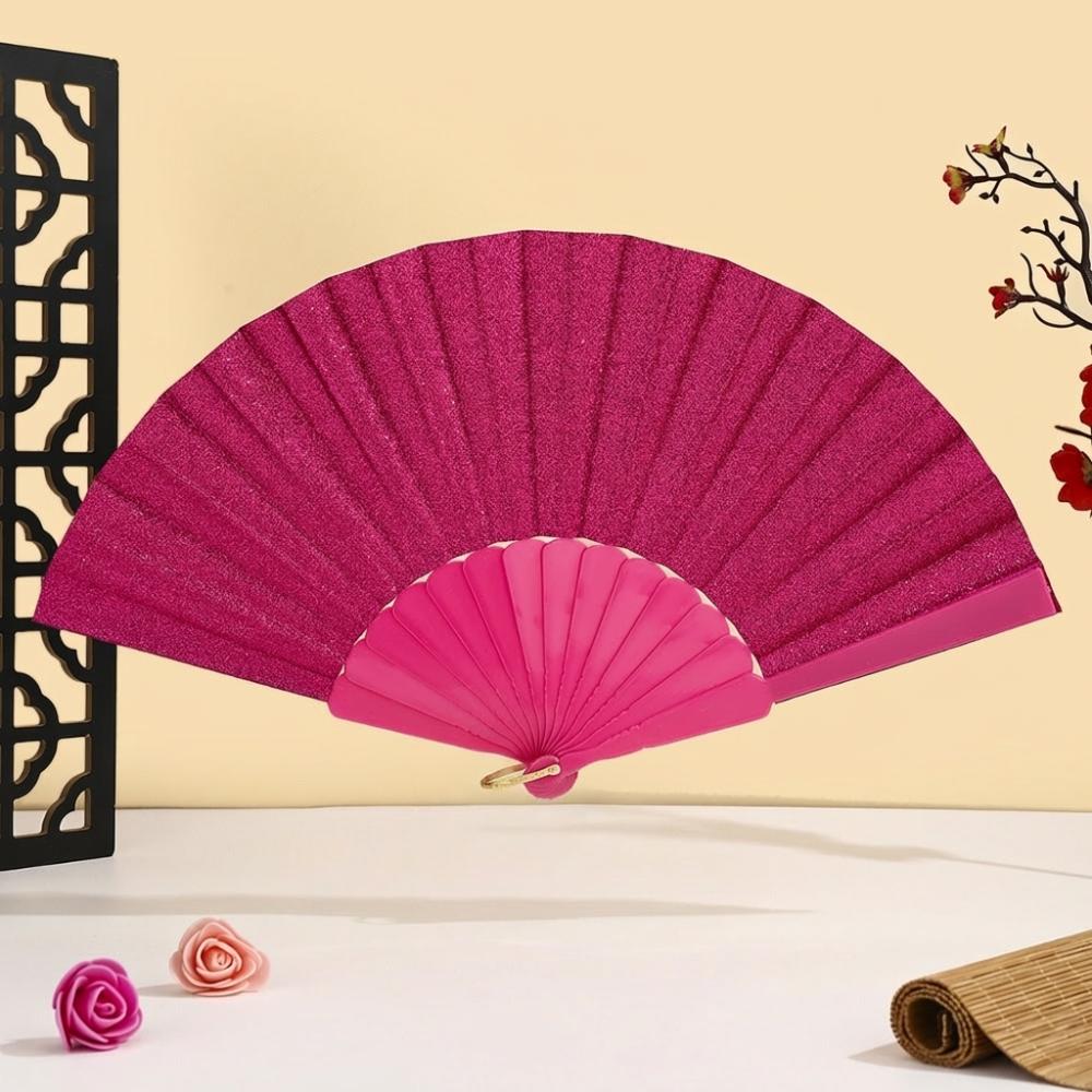 Leuchtender Falt-Handfächer Unifarbener Klassischer Fächer Leichter Kunststoff Glitzerfächer Festivals