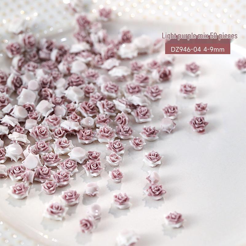 3D Soft Rose Nail Art Jewelry: Exquisite Light Pink Flower Resin Carvings