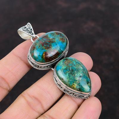 Chrysocolla Pendant Vintage Pendant 925 Sterling Silver Pendant Awesome Gemstone Pendant Ethnic Jewelry Gift For Him Handmade Unique Pendant