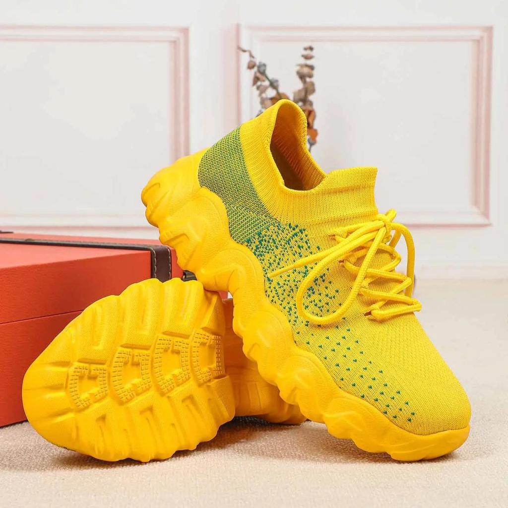 Atmungsaktive Plateau-Sneaker Gestrickte klobige Schuhe für Damen Herren Freizeitschuhe Trendige Socken-Schuhe Rutschfest Verschleißfest
