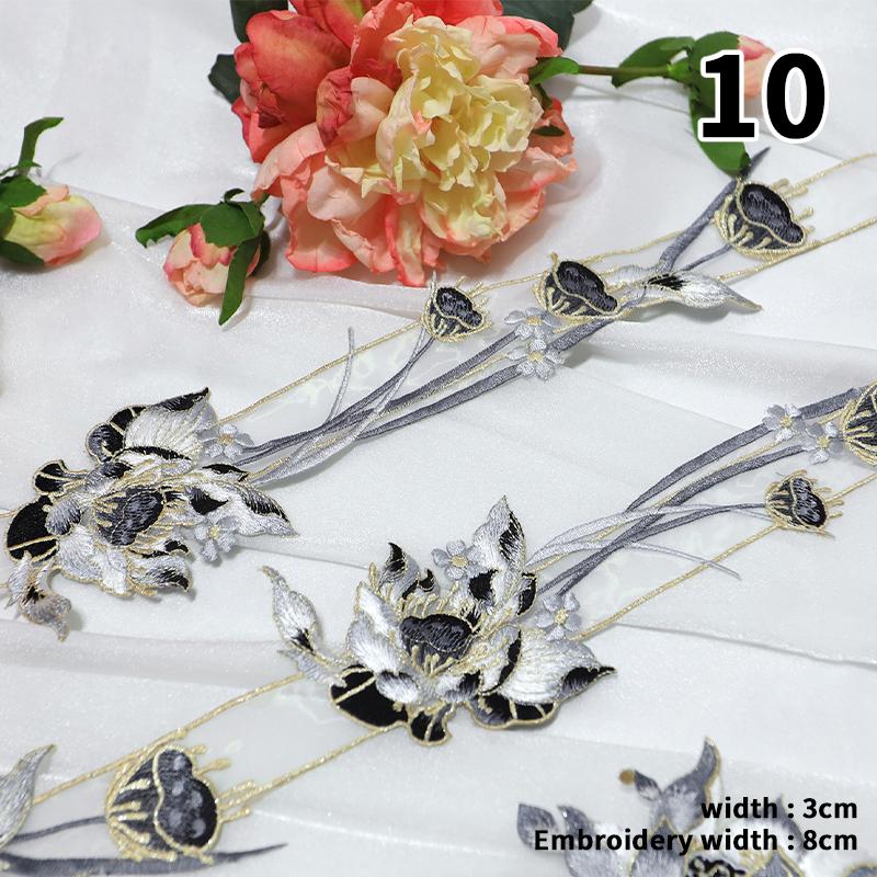 2 Stück 50cm Goldfäden Spitzenband Organza Chinesischer Antiker Stil Bambusstickerei Spitzenbesätze für DIY Hanfu Kleid Ausschnitt