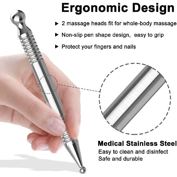 Manual Acupuncture Pen - Stainless Steel Acupressure Pen - Full-Body Pressure Point Massage Tool Acupen Pen, TMJ Massage Pen, Facial Reflexology Tool