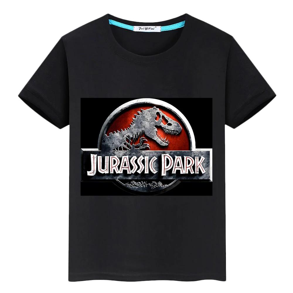 Jurassic Park 100%Cotton Summer Anime Tees Dinosaur Short Tops Kawaii Jurassic World T-shirt y2k one piece kids clothes boy girl