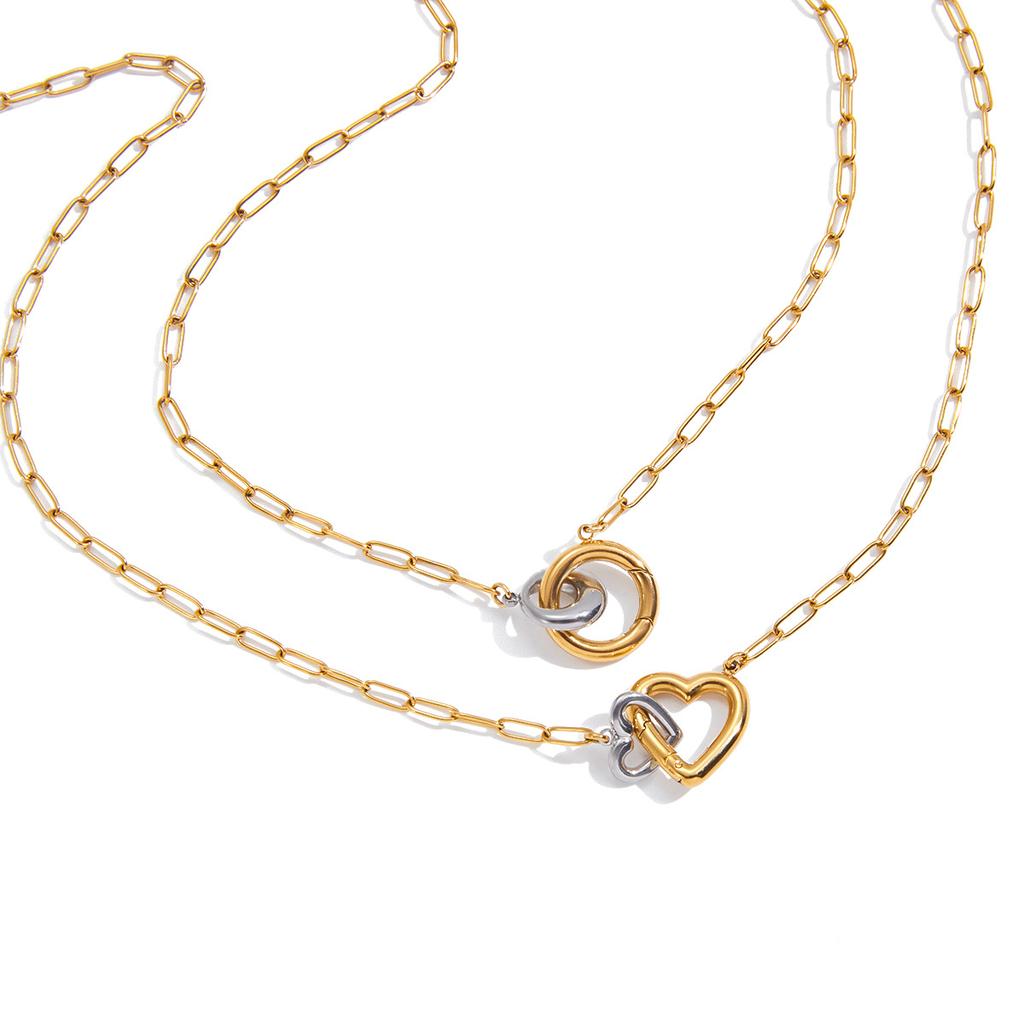 Gold and silver color matching 18K gold love double ring DIY ring buckle pendant necklace
