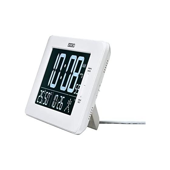 Seiko Clock Table Clock Alarm Clock Radio Wave Digital AC Type 3 Mode Display Switch Temperature and Humidity Display White Body Size: 12.6 X 23 X