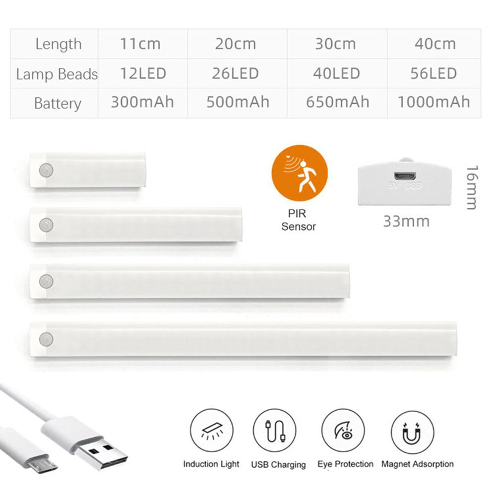 Rörelsesensor Skåp Nattlampa LED USB Belysning Kök Garderob Klädskåp Lampa Uppladdningsbar Magnetisk LED-lampa