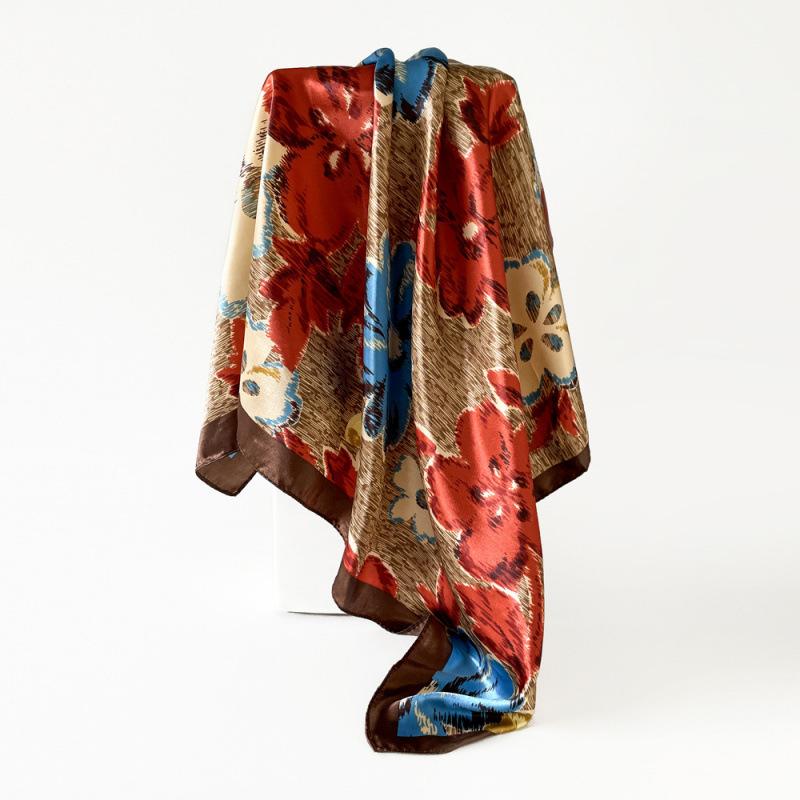 

Шелковый шарф 90 см, новый женский шарф-накидка, атласный шарф с цветочным принтом, большой квадратный шарф, атласный шарф 90*90cm