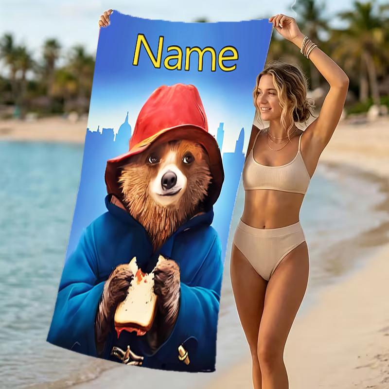 Customizable personalized beach towels Paddington Bear themed designs.Suitable for the beach, yoga, sports;ideal as beach accessories