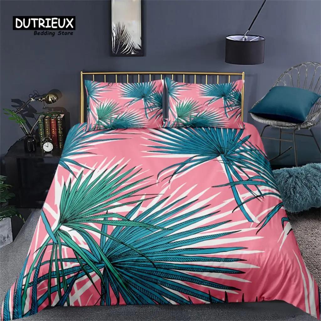 Soft Palm Leaves Comforter Cover Microfiber Tropical Botanical Leaves Bedding Set Double Monstera Leaf Floral Print Duvet Cover