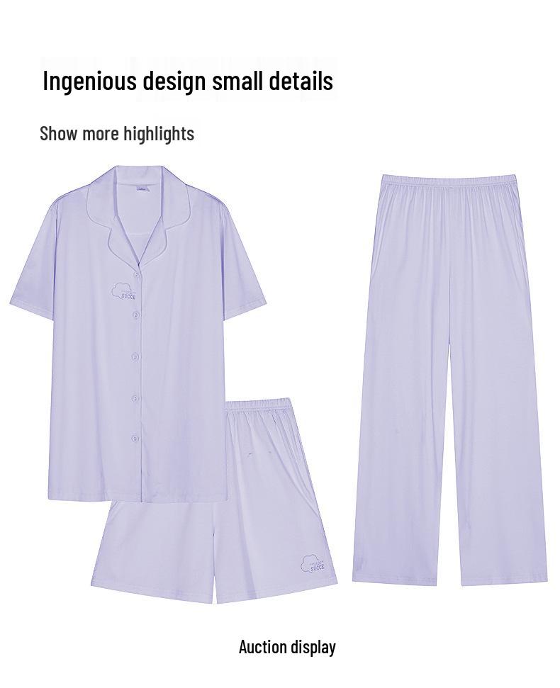 Women's Tencel Cotton Pajama Set: Summer Lyocell Short Sleeve, Long Pants, 3-Piece for Home or Outdoor Wear