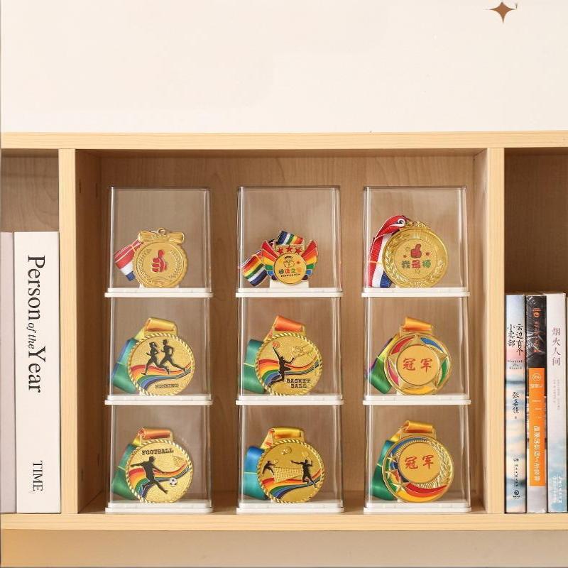 Multi-Functional Medal Individual Display Box, Stackable Tabletop Transparent Plastic Visible Rectangular Storage Box