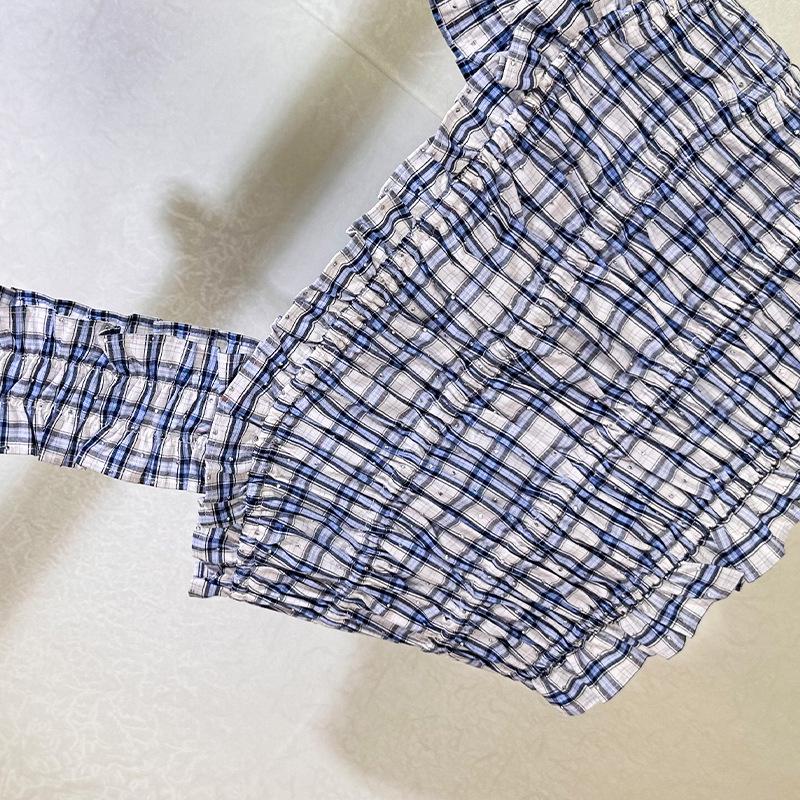 Seaside Blue & White Plaid Beaded Camisole Top + High-Waisted Skirt Set