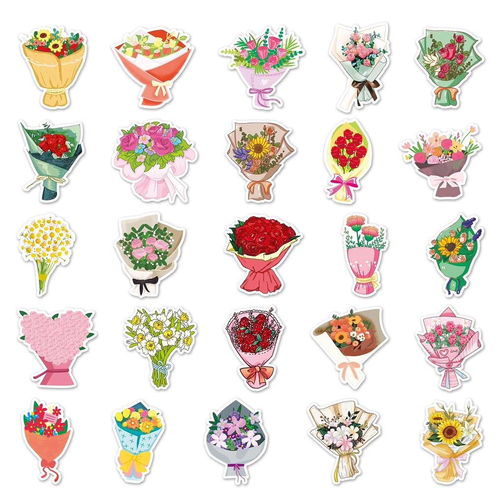 50-Sheet Fresh Flower Bouquet Cartoon Plant Journal Stickers for Scenery Decoration