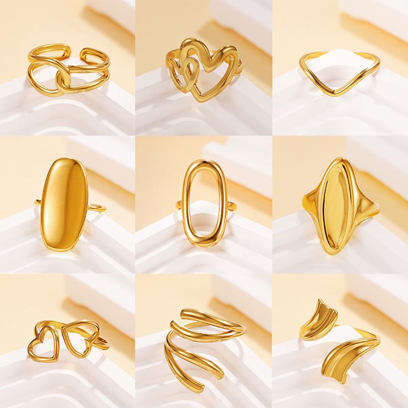 European & American Women's Stainless Steel Double Heart Geometric Open Ring