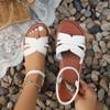 2025 Foreign Trade New Casual Flat Roman Sandals with One-word Buckle Strap Cross-woven Large-size Women's Shoes