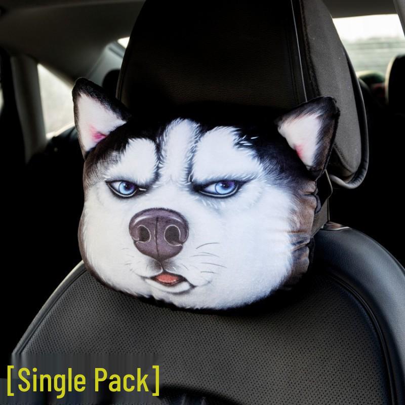 

Подушка на подголовник автомобиля с мультяшным хаски: Съемная, Моющаяся, Всесезонная Подушка для шеи и Защита плеч.