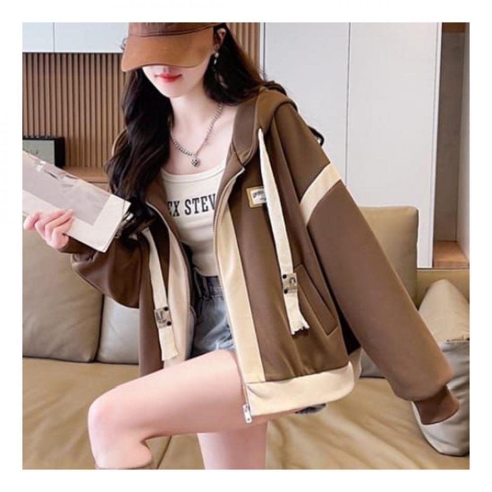 Navava Casual Colorblock Point Long Sleeve Hoodie Zip Up Nc170