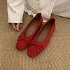Inner Height Increase Square Head Red Bow Single Shoes Women's Shoes Versatile Gentle Commuter Shoes