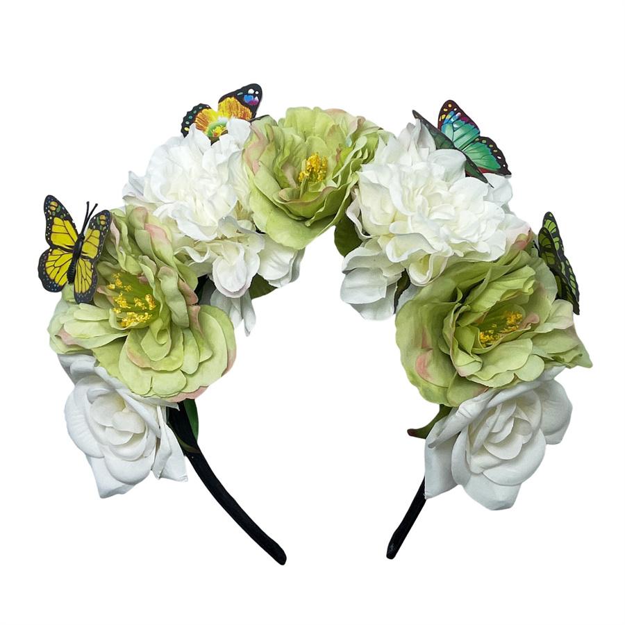 Fashionable Bride Simulated Rose Headband Bohemian Butterfly Headdress Fresh Vacation Photo Dress Up Headband Accessories