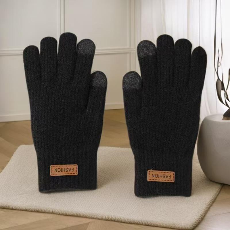 Knitted Gloves Wool Ladies Winter Thickened and Fleece Morandi Candy Color Maillard Gloves