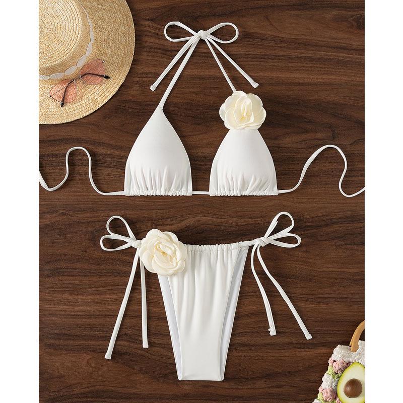 2024 Neuer 3D-Blumen-Bikini-Set: Damen Sexy Europäischer & Amerikanischer Stil Dreieck Badeanzug