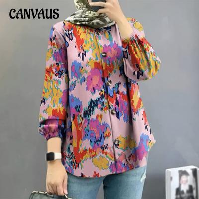 Plus Size Women's New Floral Fashion Puffy Sleeve Shirt