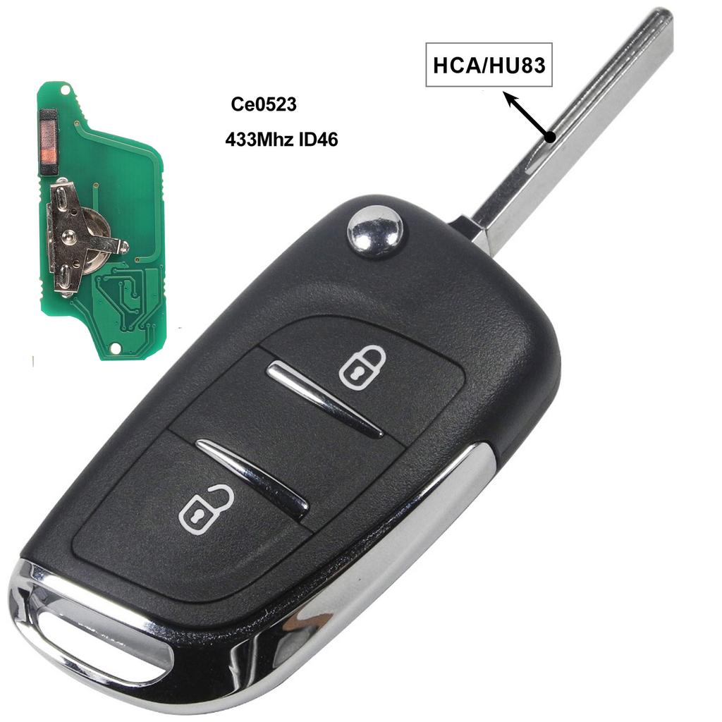 jingyuqin ASK/FSK 433MHz ID46 Chip CE0523 Modified Flip Remote Key Fob for Peugeot 307 407 607 HU83/ VA2 Blade 2 3 Button Key