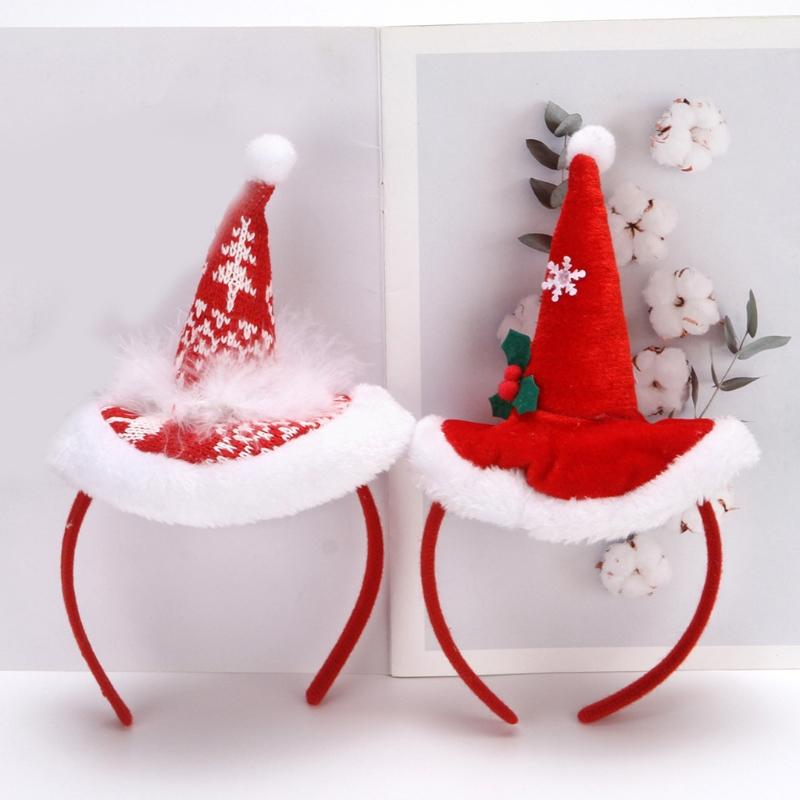 Feather Xmas Hat Headbands Christmas Hat Hair Band for Creative Santa Hat Hair Hoop Novelty Photo Props Party Supplies