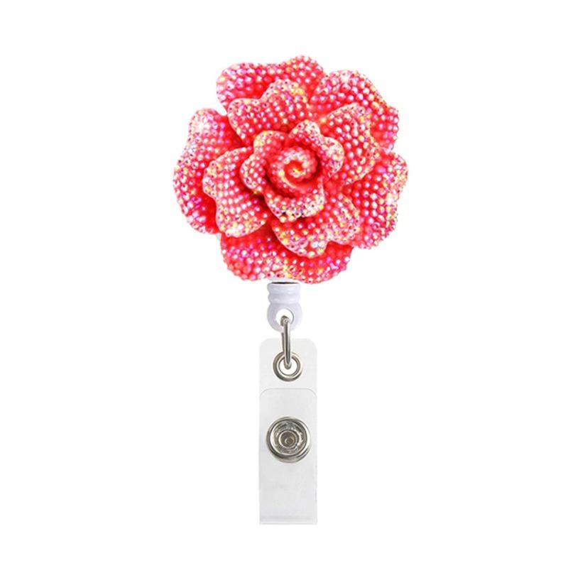 Resin Shiny Flowers Retractable Easy-to-pull Buckle Rotating Easy-to-pull Certificate Buckle Nurse Scroll Badge