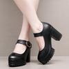 6cm 8cm 10cm Small Size 32-43 Shallow Comfortable Genuine Leather Shoes Women Pumps 2026 Fall Block High Heels Mary Janes Work