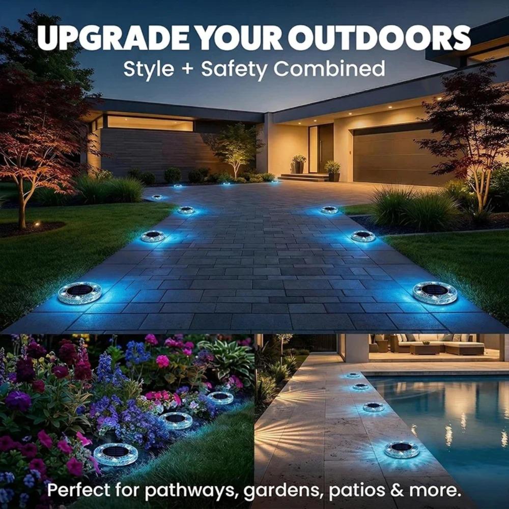 Luce Solare a Disco Mosaico, Illuminazione da Giardino Impermeabile in Vetro, Luci LED Decorative Colorate per Sentieri dal Tramonto all'Alba