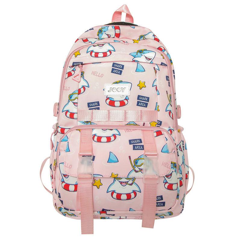 Cute Cartoon Shark Swimming Circle Star Pattern Student Backpack For School Use