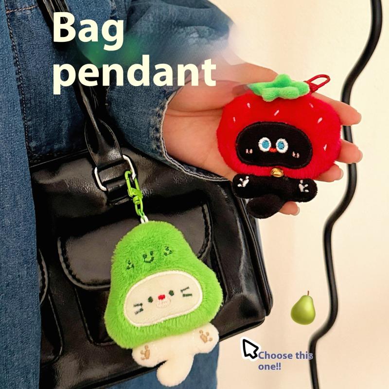 Cute Plush Headgear Kitten Dog Pendant Keychain Kawaii Stuffed Doll Toys Animal Backpack Hangings Decoration Accessories Gifts
