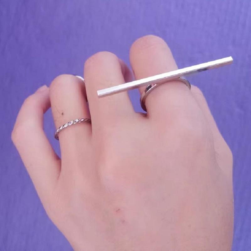 One Word Ring Metal Long Bar Rings Punk Exaggerated Knuckle Joint Rings For Women Finger Accessories Jewelry Gift