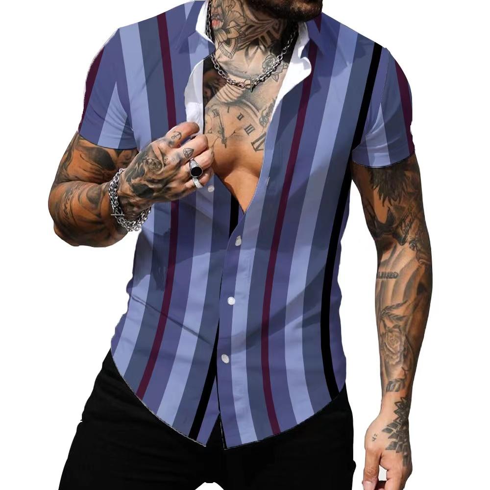 Summer Hawaiian Shirts 3d Printed Striped Sexy Men Women Clothing Men's Vocation Lapel Camisa Fashion Beach Short Sleeve  Blouse
