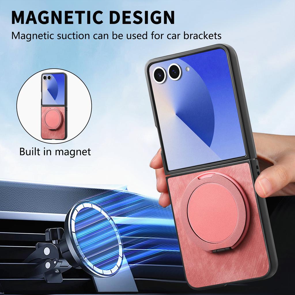 360 Rotating bracket Leather Kickstand Case For Samsung Galaxy Z Flip 7 6 5 4 5G Magnetic Suction Flip7 Flip6 Flip5 Retro Cover