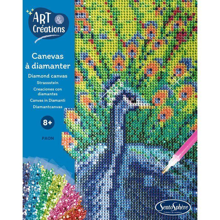 Création à base de mini strass - SENTOSPHERE - Art &amp; Créations - Canevas à Diamanter - Paon - Dès 8 ans