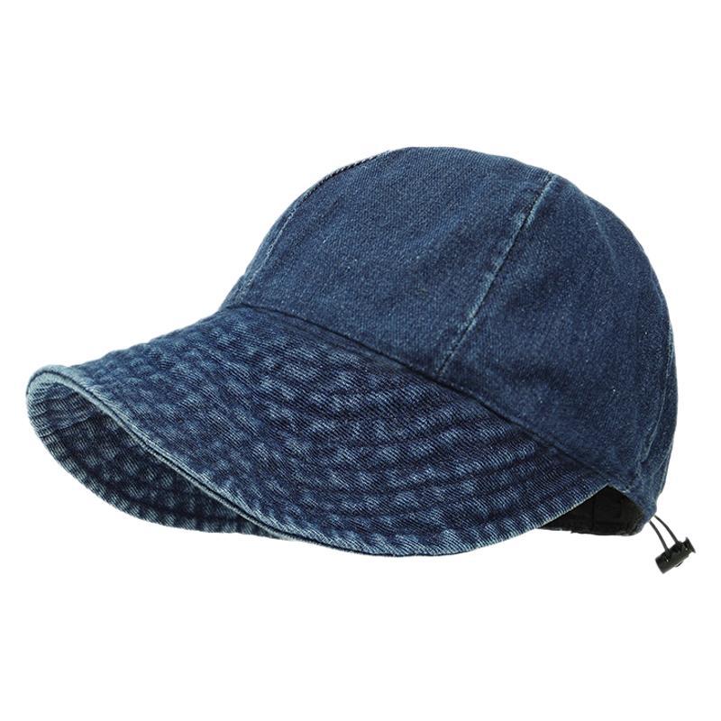 Retro ladies washed denim bucket hat cap big eaves UV protection plain face covering fisherman hat