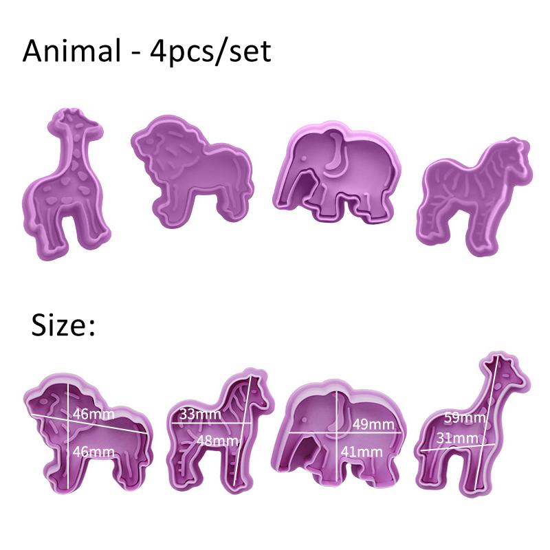 4Pcs/Set Christmas Halloween Cookie Cutter Stamp Biscuit Mold 3D Cookie Plunger Fondant Sugar Craft Pastry Cake Decorating Tool