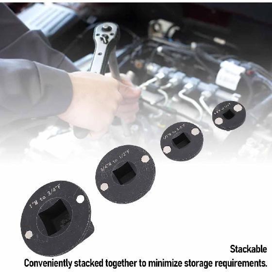 4PCS Insert Low Contour Impact Socket Adapter Set, Magnetic Socket Adapter Set, Drive Reducing 1in M-3/4in F 3/4 in M-1/2in F 1/2in M-3/8in F 3/8in