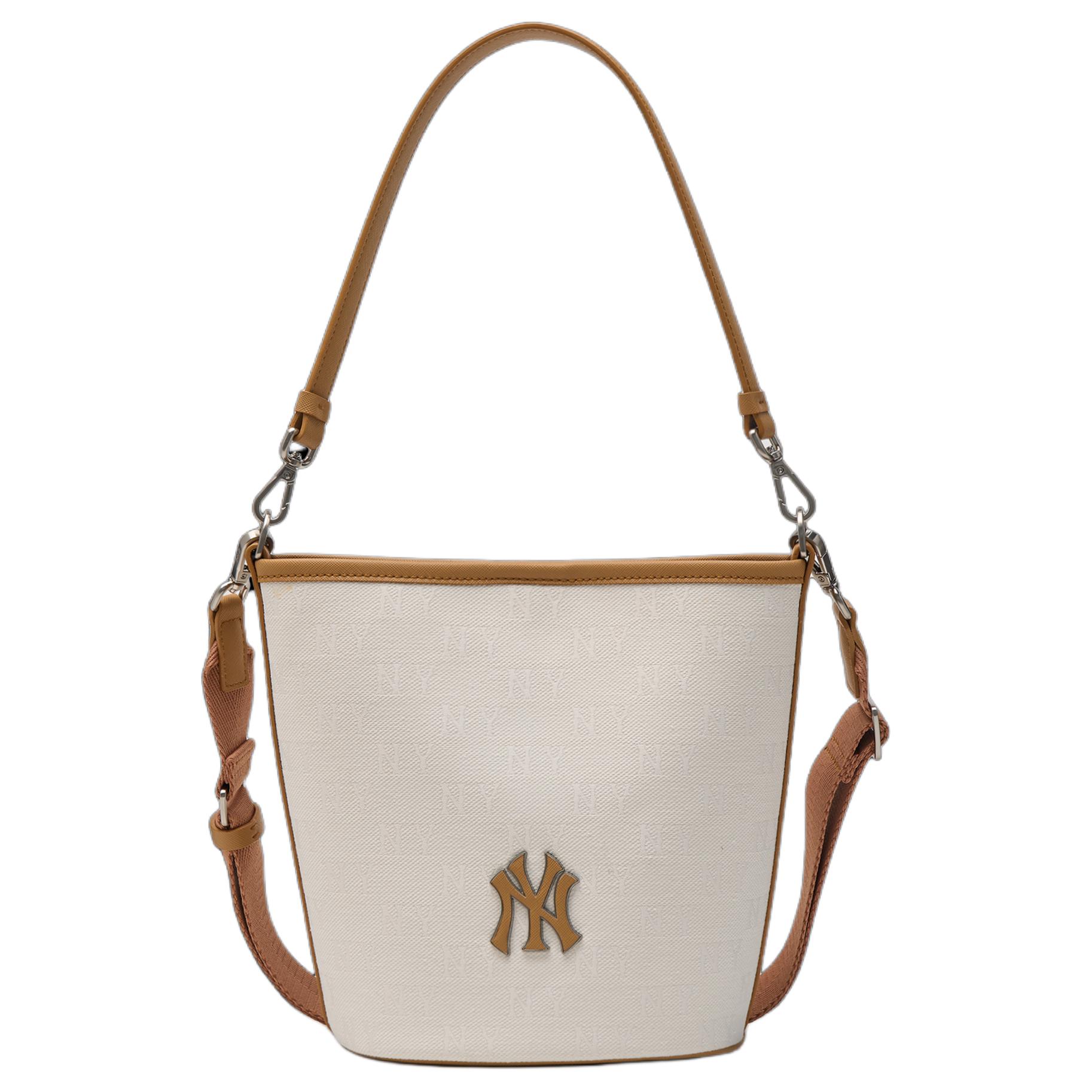 

MLB Monogram Series New York Yankees Classic Jacquard Casual Versatile Cotton Bucket Bag Shoulder Bag Crossbody Bag Tote Bag Medium 3ABML024L-50CRD Dark Cream,Medium