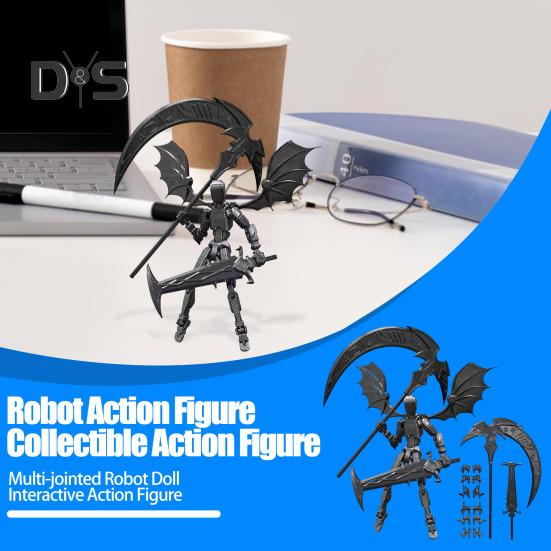 Devil Robot Action Figure with Wing Weapon Accessory Movable Joints 3D Printed Robot Model Toy Stress Relief Articulated Dummy Figurine Decoration
