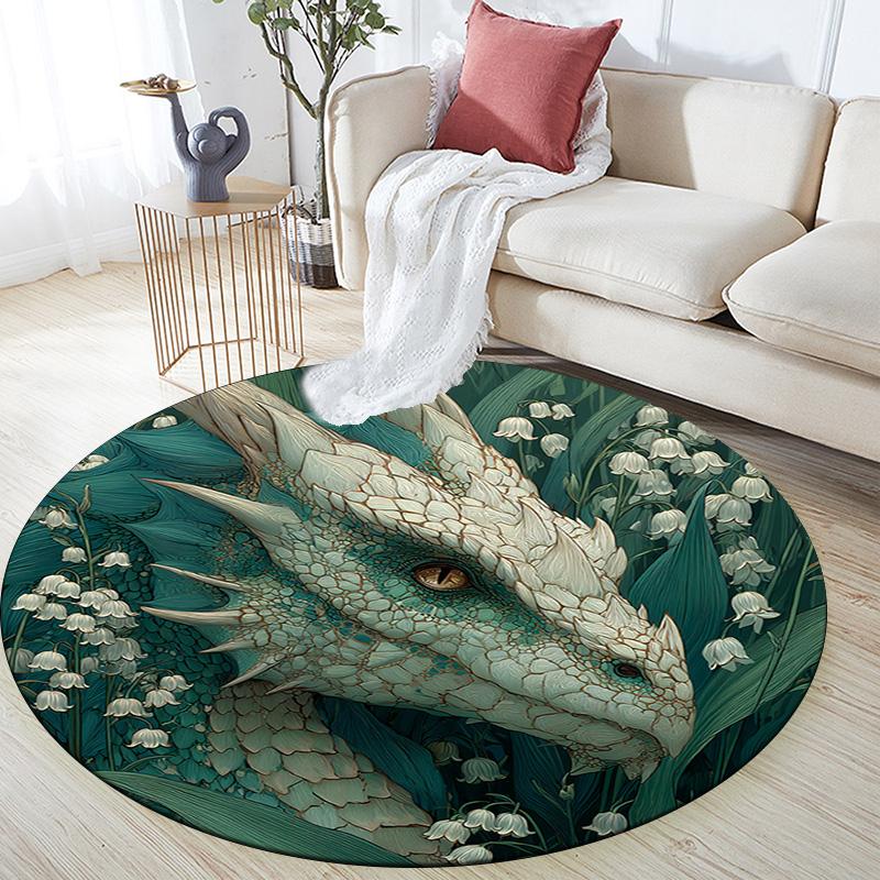 Dragon Round Area Rug,Carpet Rug for Living Room Bedroom Sofa Playroom Decor,Non-slip Floor Mat