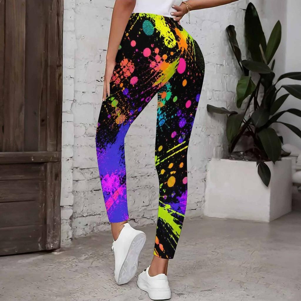 Women Plus Size High Waist Colorful Print Full Length Yoga Leggings