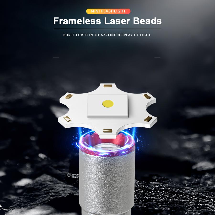 Leistungsstarke Mini-LED-Taschenlampe Taschenformat Aluminiumlegierung Kleine Taschenlampe Eingebauter Akku Typ-C Wiederaufladbar Notbeleuchtung Laterne