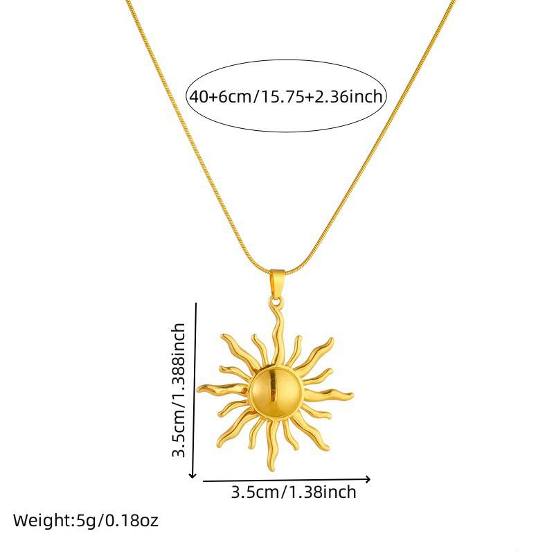 Stainless Steel Golden  Sun Pendant Necklace For Women Girl 2025  Concise Solar Neck Chain Jewelry Gift
