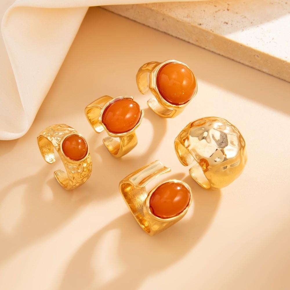 5pcs/7pcs Irregular Chunky Smooth Rings Vintage Retro Metal Ring  Matchable Jewelry